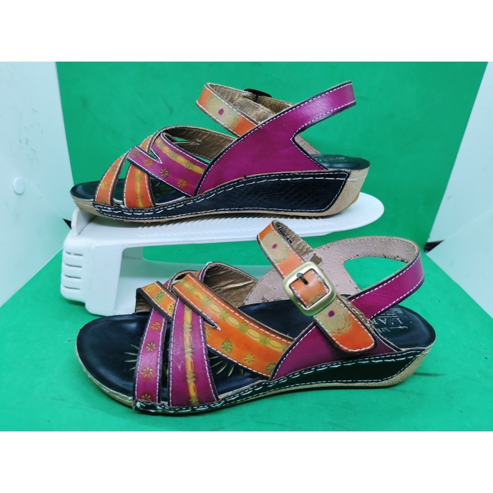 Spring Step Sandals Womensv Size 6.5/ 37 Leather Heels Floral Artsy D-Union
